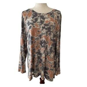 LOGO by Lori Goldstein Tie-Dye Long Sleeve Knit Top Women Size Large Gray Orange